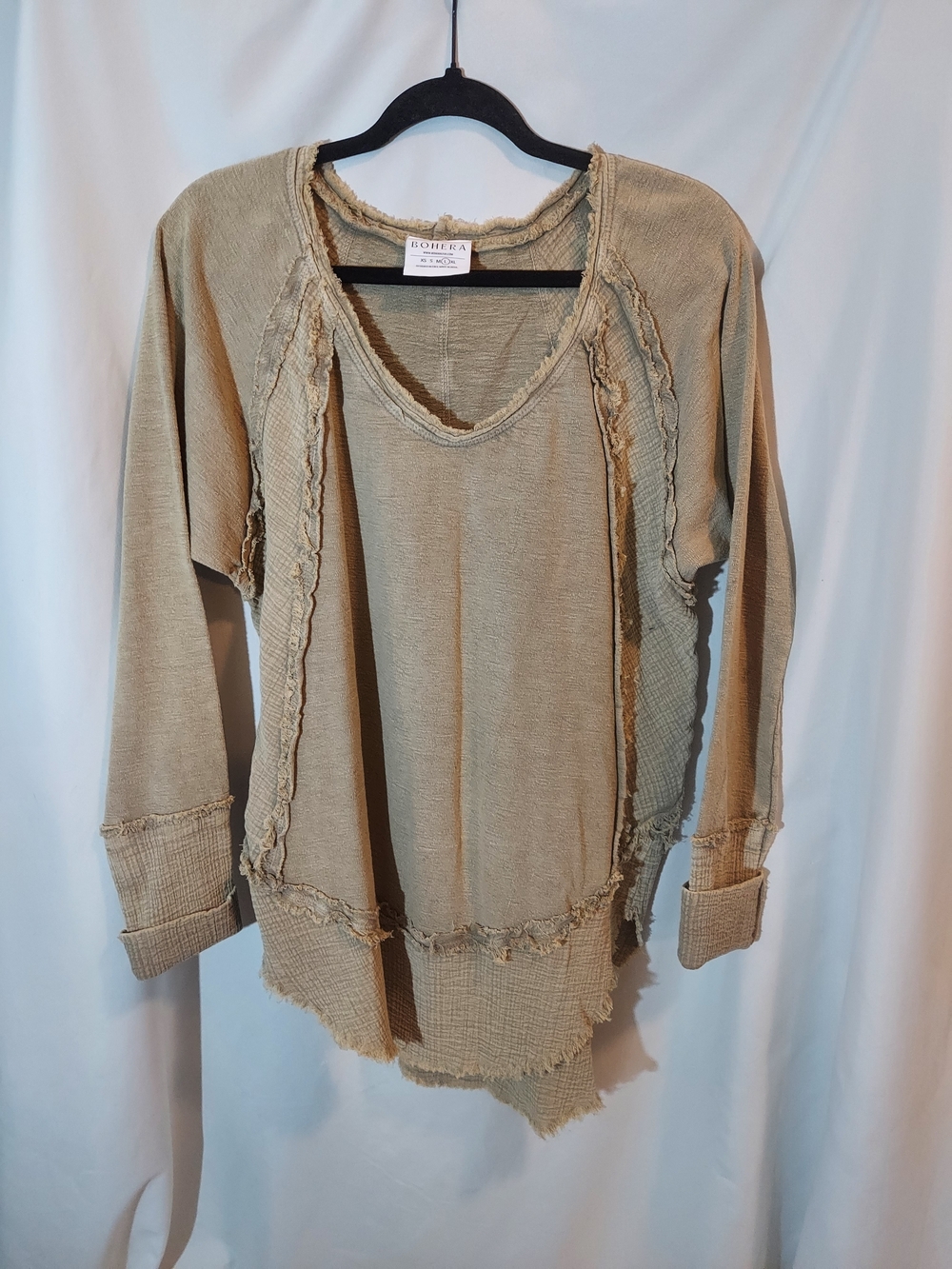 Bohera Frayed Seam Waffle Knit Thermal Tunic - L